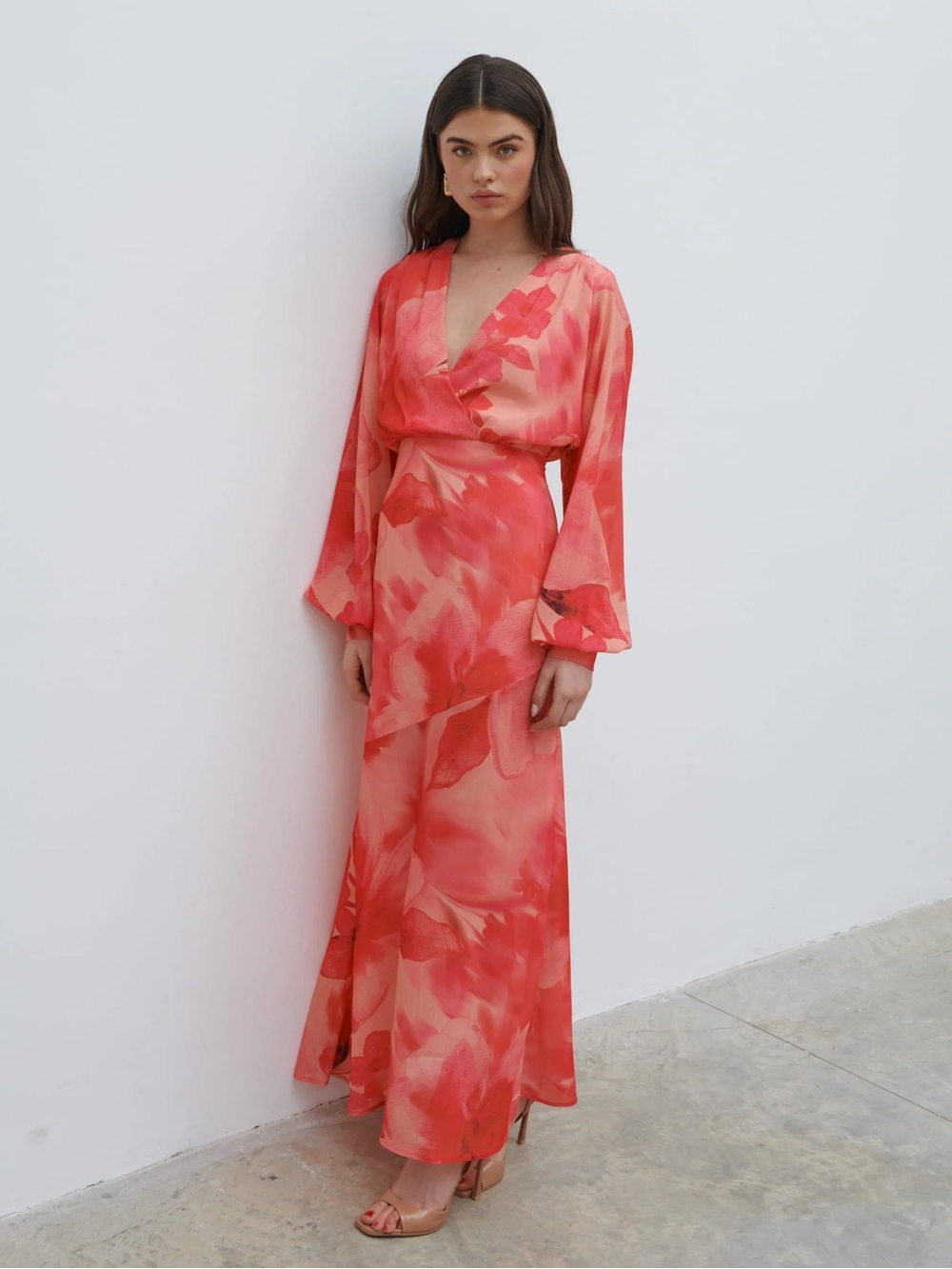 Floral Wrap Maxi Dress in Hot Pink